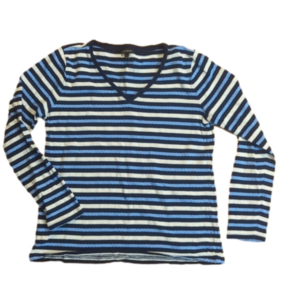 Talbots V Neck Long Sleeve Striped Tee Medium